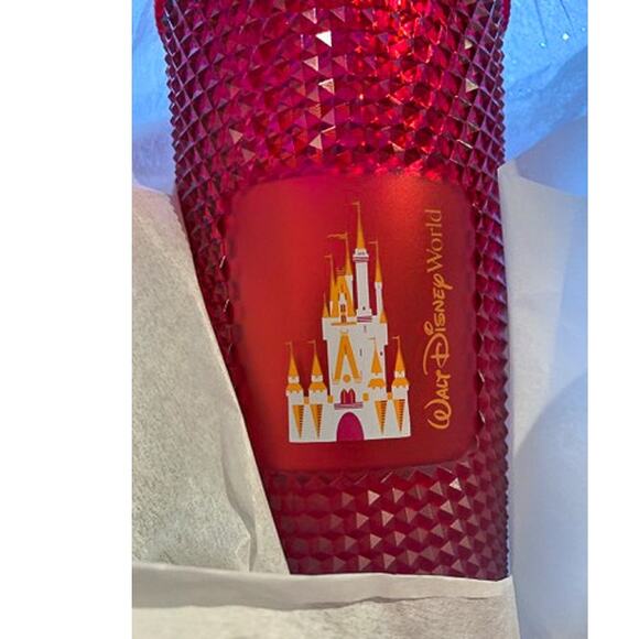 Disney World Parks Limited Edition Starbucks Red Geometric Tumbler w/Straw NEW - Picture 3 of 9